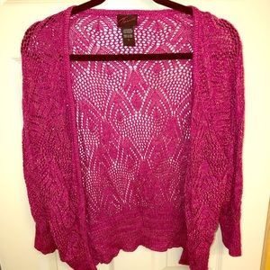 Size 1 Torrid fuschia crocheted cardigan